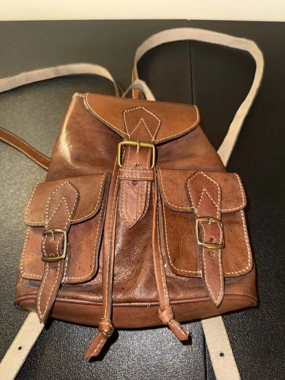 Handmade Moroccan Brown Leather Vintage-Style Backpack